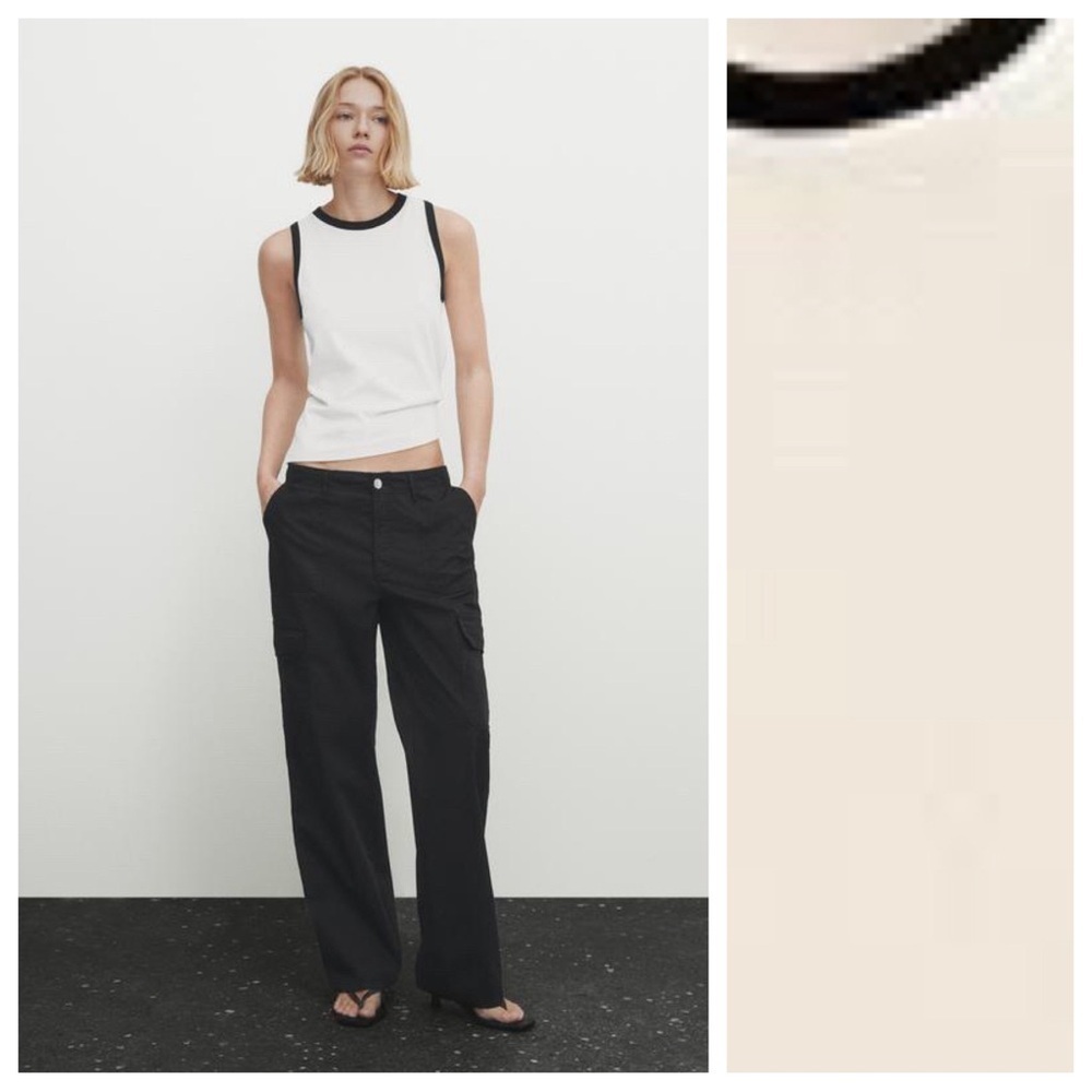 NWT. Massimo Dutti Cream Strappy Cotton Top with Contrast Details. Size L.